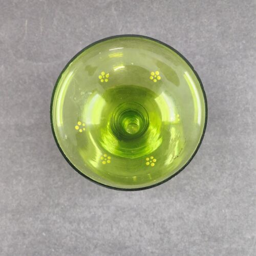 German Moser Roemer Goblet Enameled Green Wine Goblet Ringed Stem Gold Trim Vtg