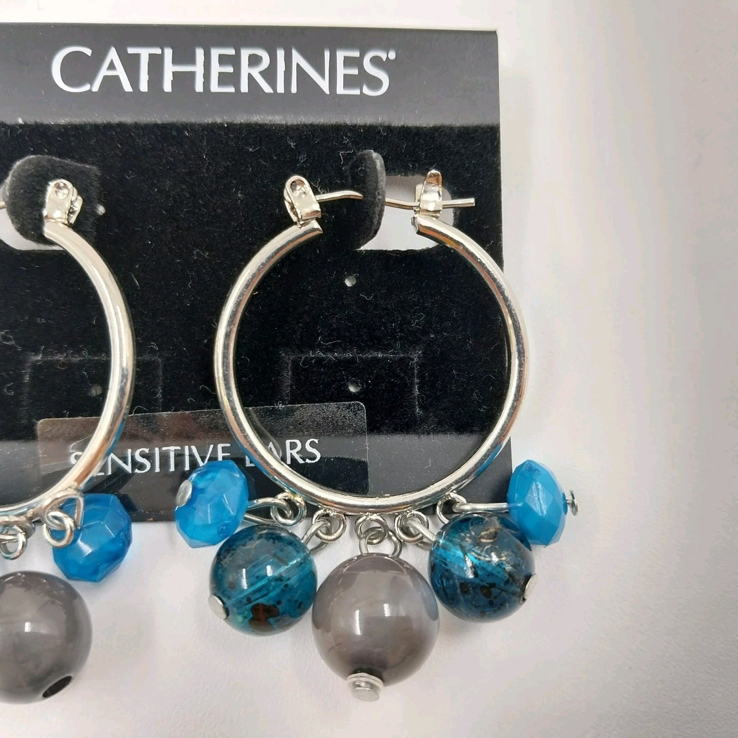 Catherines Silver Tone Blue Gray Dangle Bead Hook Earrings For Pierced Ear