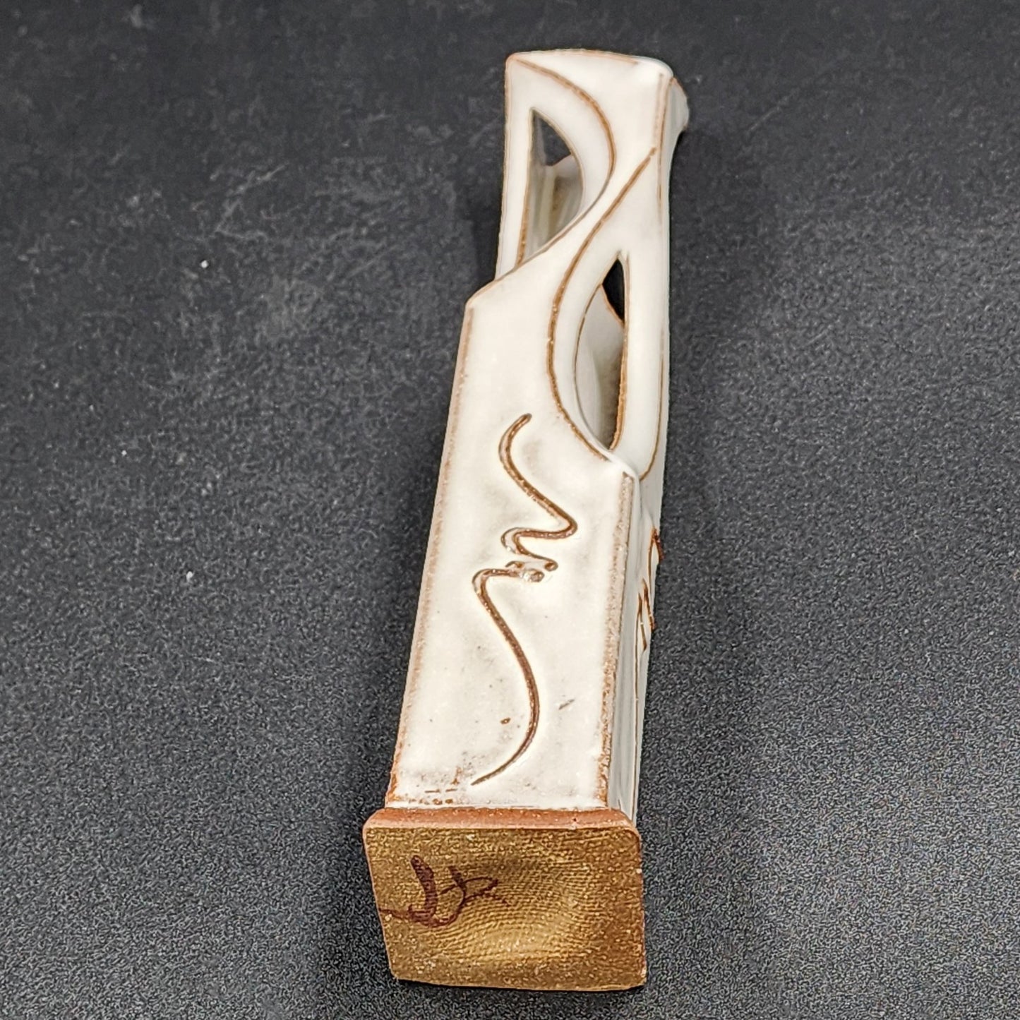 Geometric Handmade Clay Bud Vase White Glazing Open Sided Abstract 8.5"