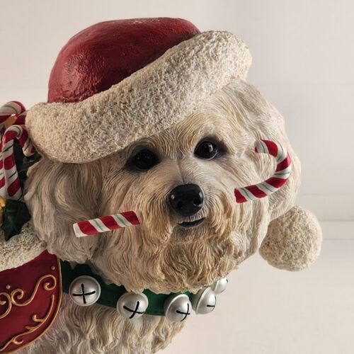 White and Red Danbury Mint Christmas Bichon Frise Large Santa Dog Figurine