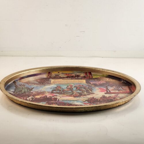 Vintage US Bicentennial Patriotic Metal Tray 11" Revolutionary Images