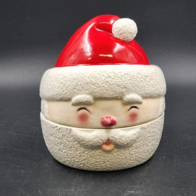 Santa Claus Head Smiley Face Ceramic Christmas Cookie Jar Canister 7.25" Tall