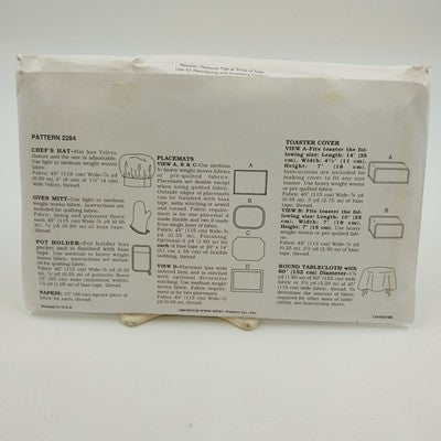 Kwik Sew 2284 Vintage Sewing Pattern Uncut Oven Mitt Chef Hat Potholder Placemat