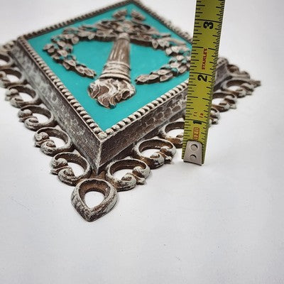Set 4 Homco Diamond Cameo Wall Plaques Gold & Turquoise Decor Rare Mid Century