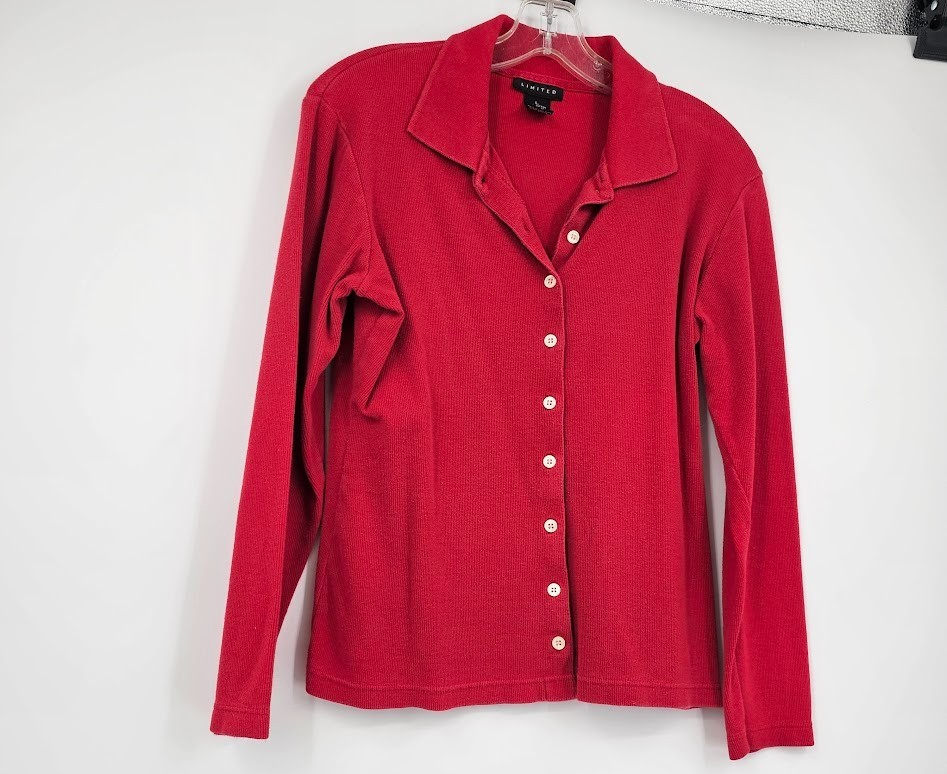 Vintage 90s The Limited Sweater Women’s L Red Button Front Collared Cotton Made in Korea