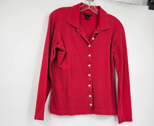 Vintage 90s The Limited Sweater Women’s L Red Button Front Collared Cotton Made in Korea