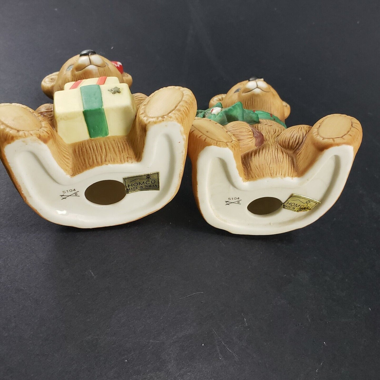 Vintage Homco 5104 Christmas Bears Porcelain Boy & Girl Figurines 4" Tall Taiwan