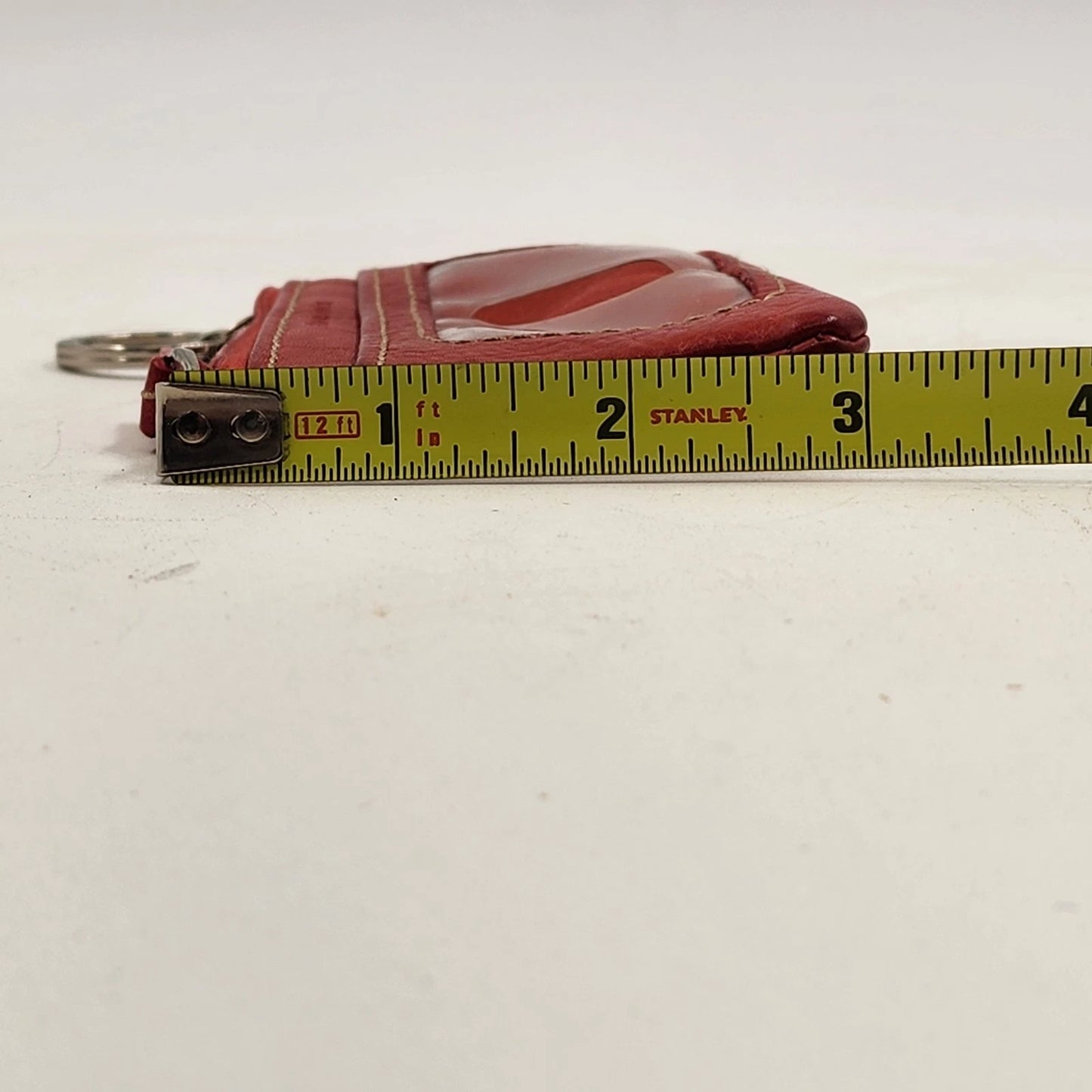 Fossil Red Leather Mini Wallet ID Window Keychain Coin Zip Pouch 4.25"