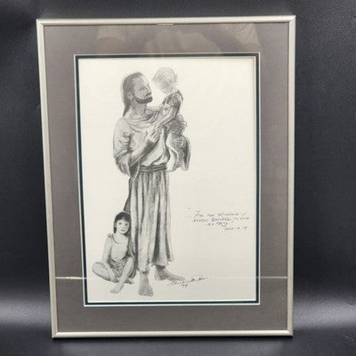 Jesus with Children Framed Wall Art Picture Matted 16x20 Scripture Matthew 19:14