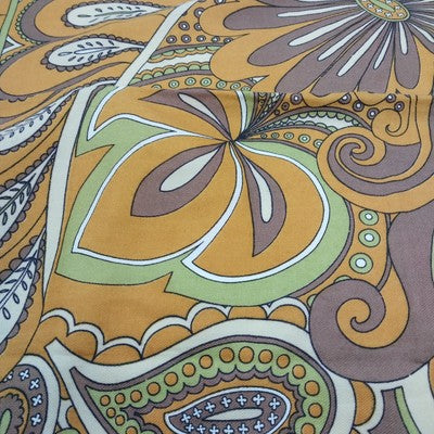 P Saint Hilaire Paris 30" Square Tan Scarf Paisley Floral Signed Vintage Cotton