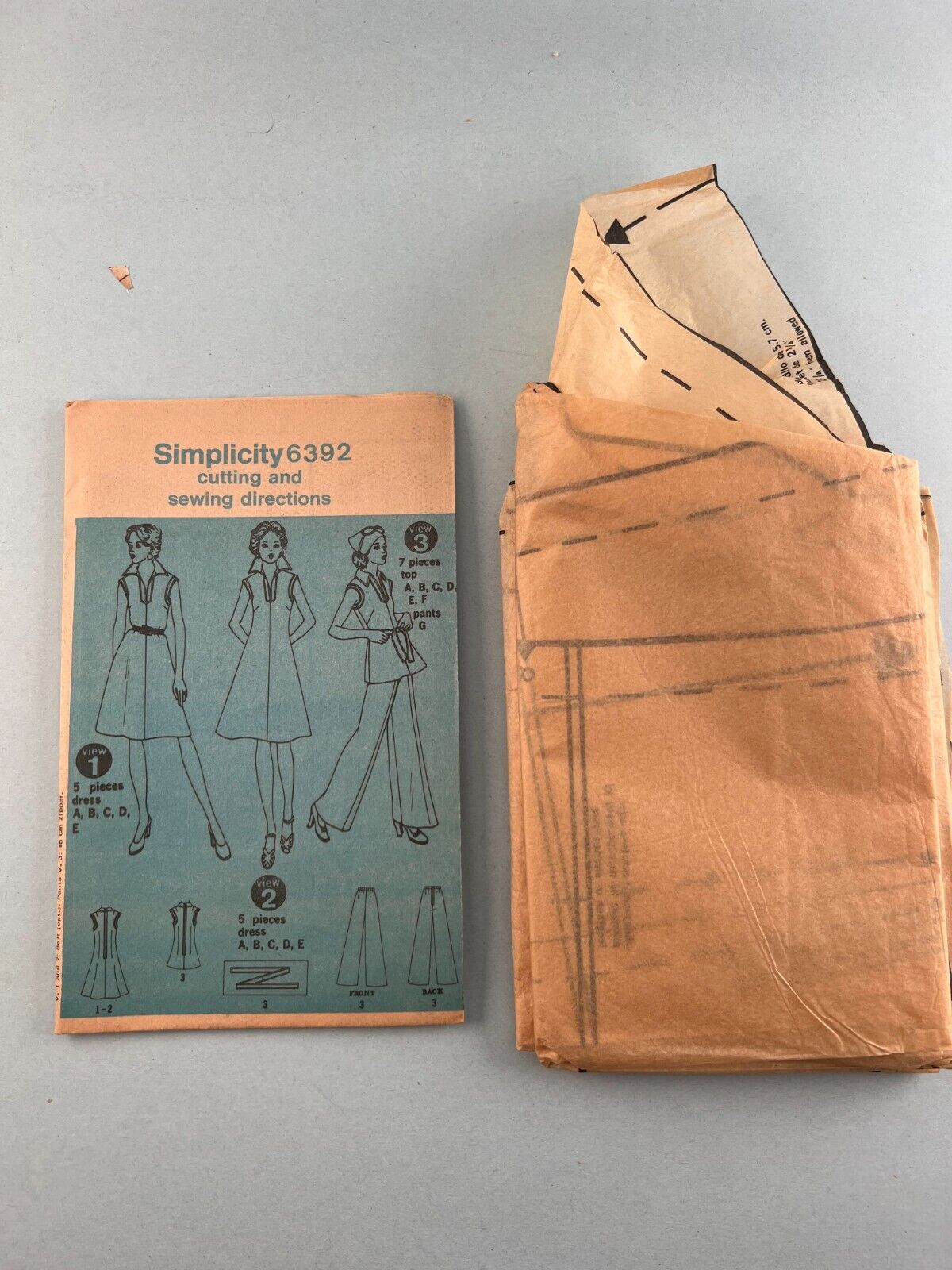 Simplicity 6392 Vintage Sewing Pattern 1974 Misses Dress or Top Pants Size 18
