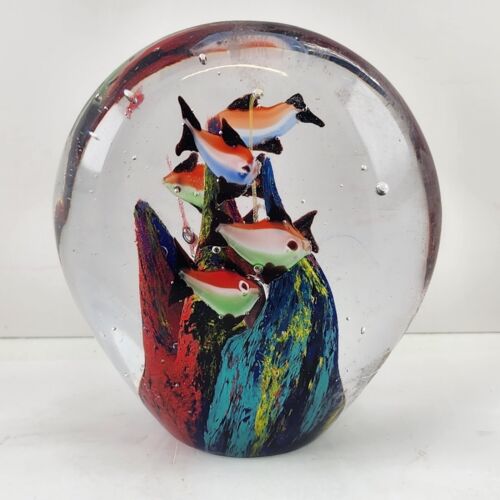 Art Glass Paperweight Fish Under The Sea Colorful Reef Unusual Shape 4" Tall