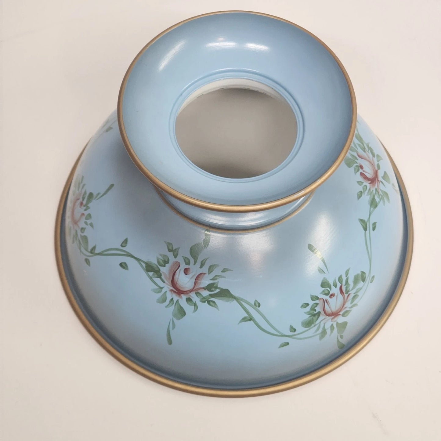 Metal Toleware Hurricane Lamp Glass Chimney MCM Desk Table Blue 18" Vintage