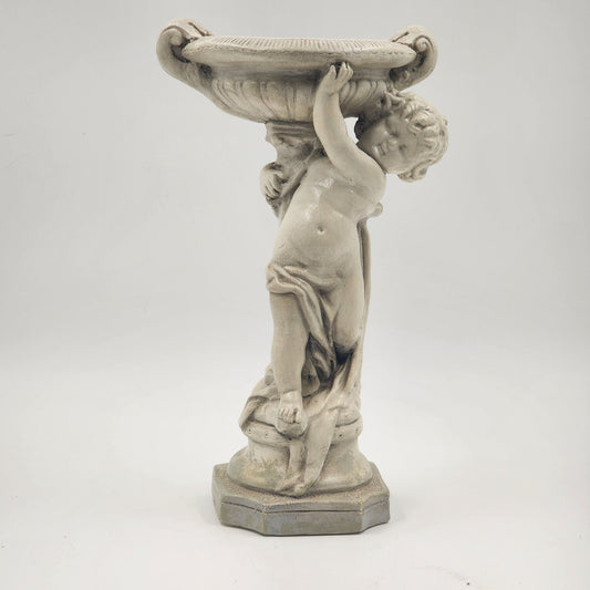 Alexander Backer Chalkware Cherub Angel Statue w/ Bowl Pedestal Ceramic 12" 1940