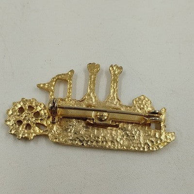 Gold Tone Mississippi River Steamboat Paddle Wheel Brooch Pin Vintage Accessory
