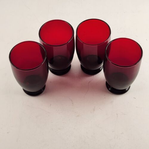 Set of 4 Anchor Hocking Royal Ruby 5 Oz Footed Juice Tumbler 3.75" Vintage