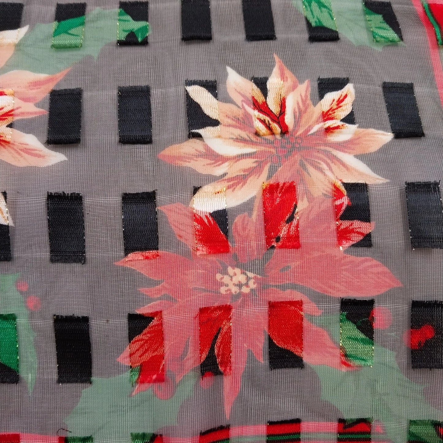 Cejon Accessories Oblong Scarf Multicolor Floral Black Red Border 60” x 13"