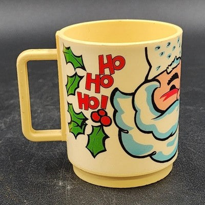 Santa Claus Mug Cup 3.75" Tall HO HO HO MERRY CHRISTMAS Deka Plastic