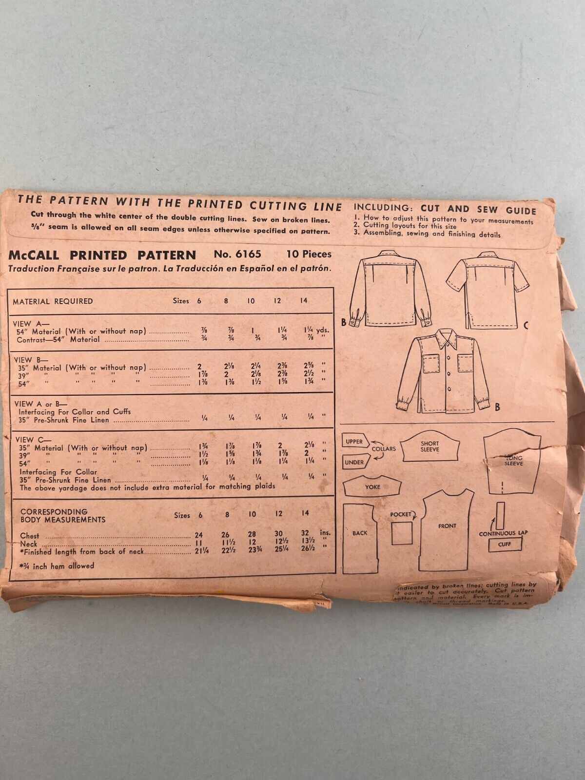McCall's 6165 Vintage Sewing Pattern 1945 Boys Shirt Three Variations Size 6