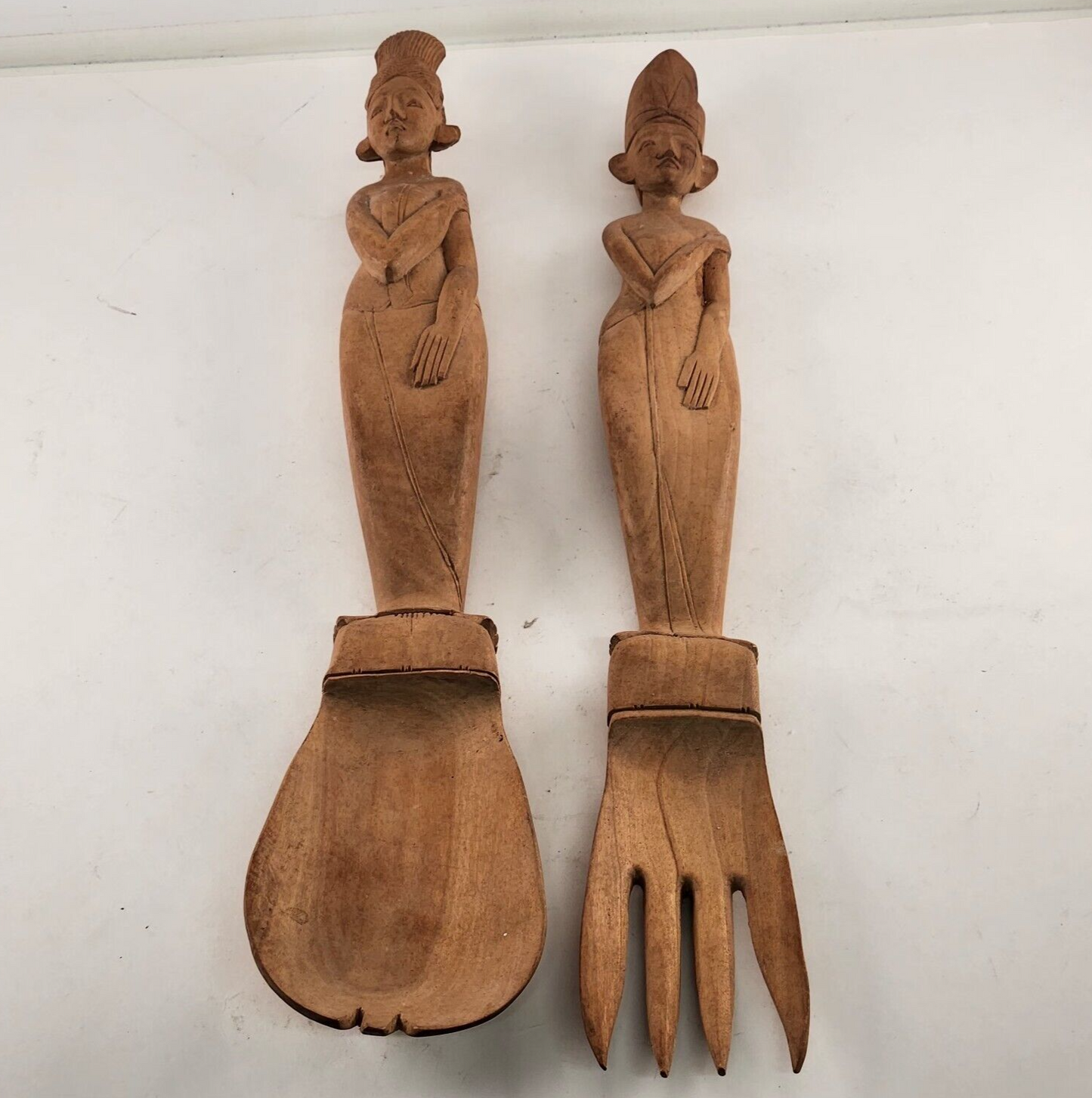 Folk Art Fork Spoon Carved Wood Balinese Sculpture Vintage Indonesia Primitive
