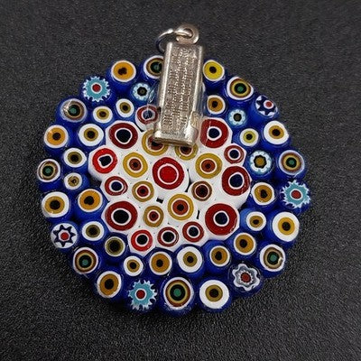 Murano Millefiori Glass Pendant Round Multicolor 1.25" Art Glass Jewelry Handmad