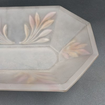 Frosted Clear Glass Leaf Cut Serving Dish Oblong Octagon Bowl Indiana Glass