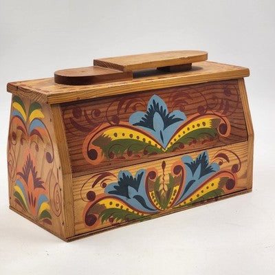 Toleware Wood Box Storage Shoe Shine Norwegian Rosemaling Hand Painted Folk Art