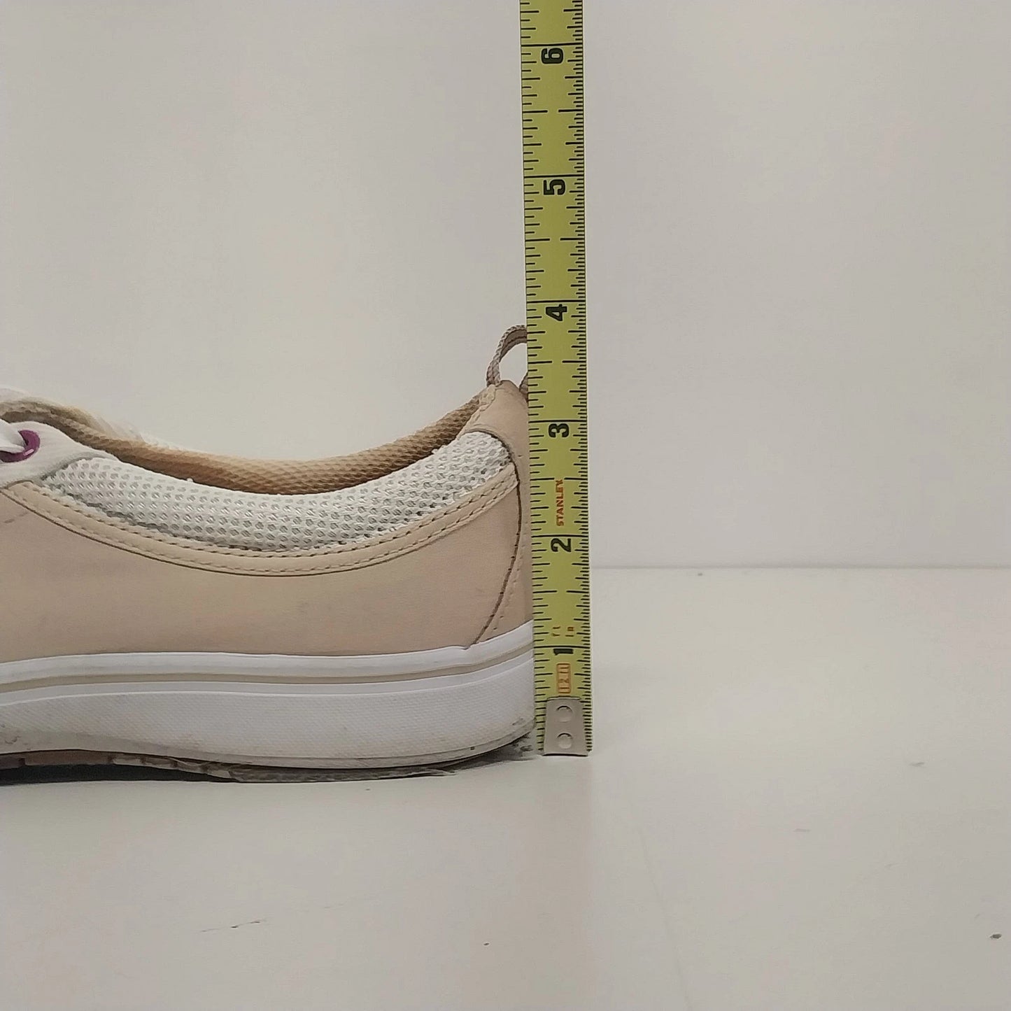 Keds Canvas Sneakers Women Size 8.5 Tan Plum Lace Up Ticking Stripe Casual Shoes