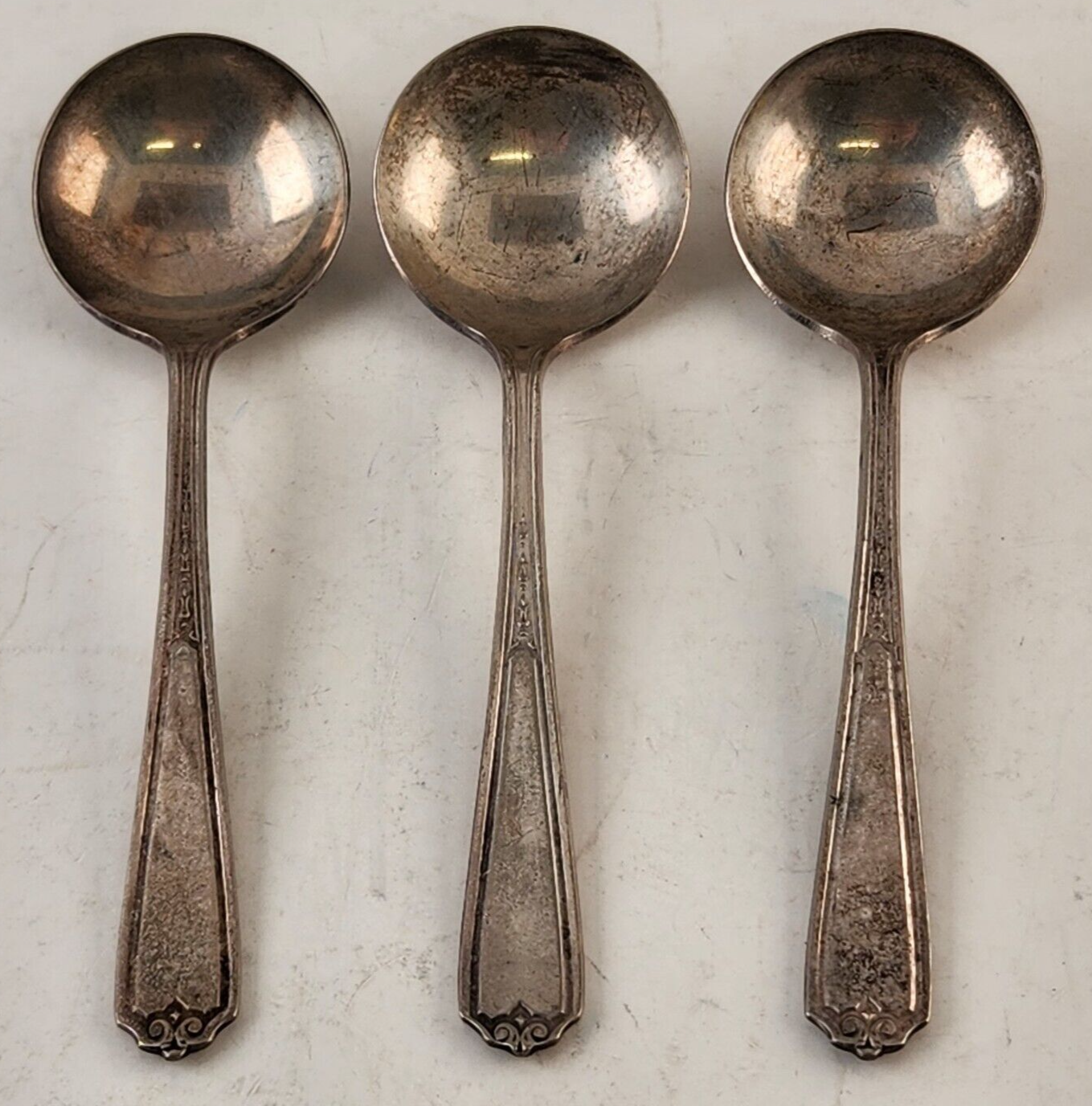 3 Round Dinner Spoons Electroplated Nickel Silver Unbranded 5" Long