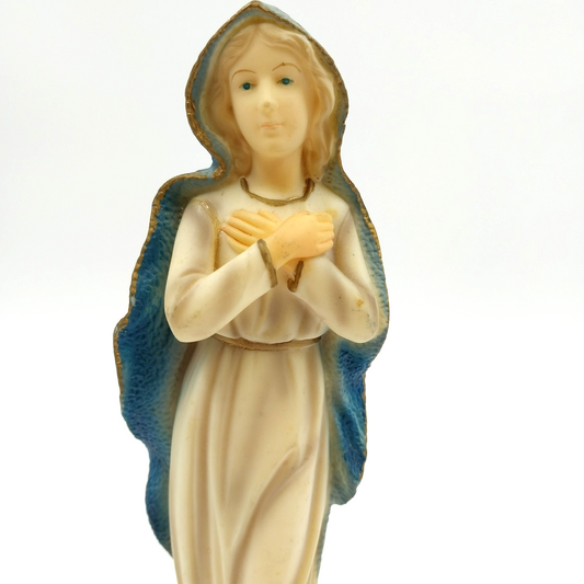ARA 8" Madonna Virgin Mary Figurine White Plastic Blue Veil Vtg