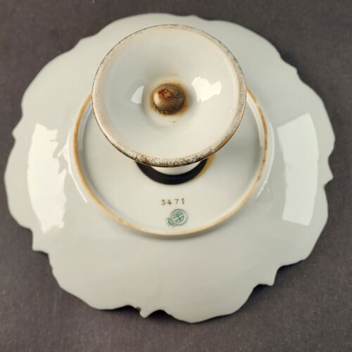 HB Japan White Porcelain Pedestal Dish Compote Hand Painted Roses Gold Trim 3471