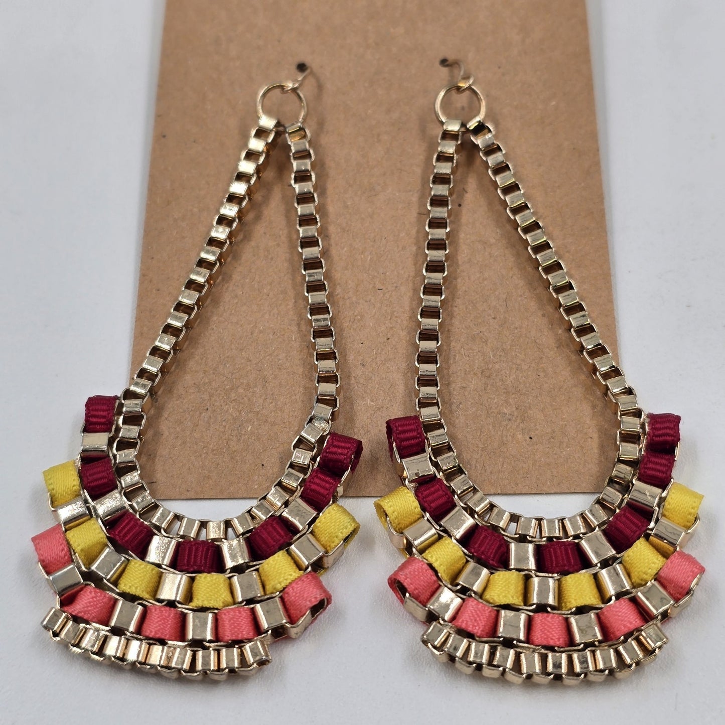 2 Set of Earrings Feather Shape Enameled Rhinestone & Avon Boho Weave Multicolor