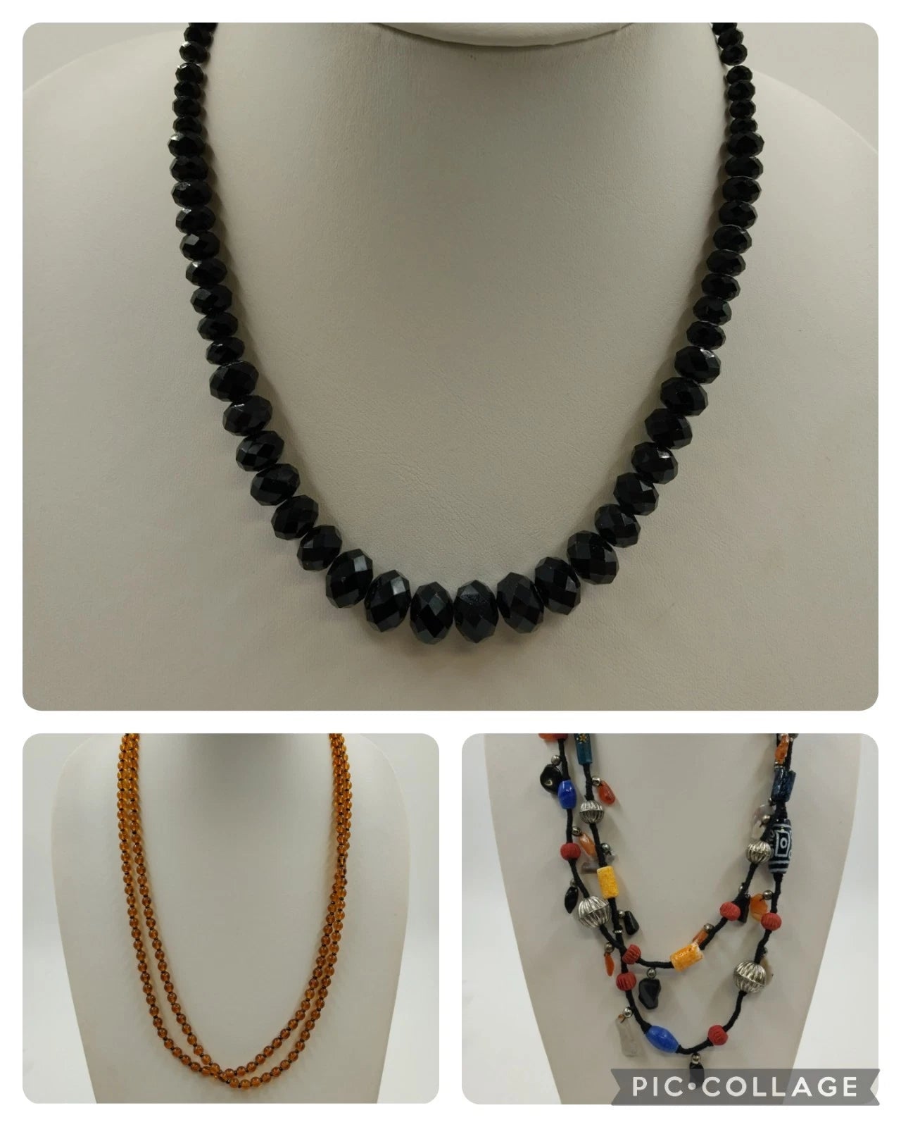 Necklaces Lot Beaded Chain Boho Multicolor Art Glass & Textured Black Orange