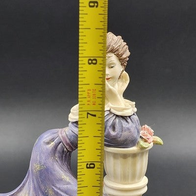 La Verona Collection Lady Figurine Purple Dress Flirty Pose Statue Wood Base Vtg