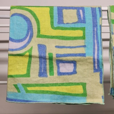 Set of 4 Dinner Napkins Cloth in Blue Green Abstract Geometric Pattern 16.5"long