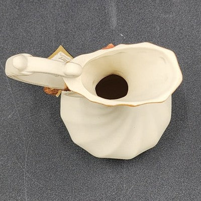 Arnart Antique Ivory Bisque Porcelain Vase Pitcher Raised Multicolor Roses 5"