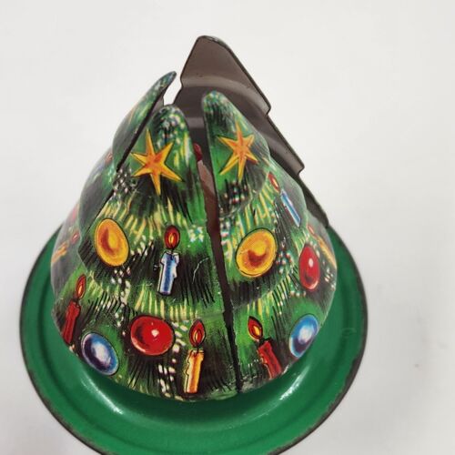 Christmas Tree Tin Spinning Push Toy with Santa Molto Spain #331 1950's