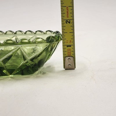 Hazel Atlas Oblong Relish Dish Green Glass Prescut Star & Scallop Edge 9.5"x4.5"