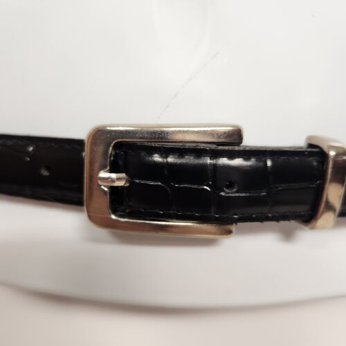 Black Belt With Snakeskin Pattern and Silver Buckle 34" Woman's Size 6 China