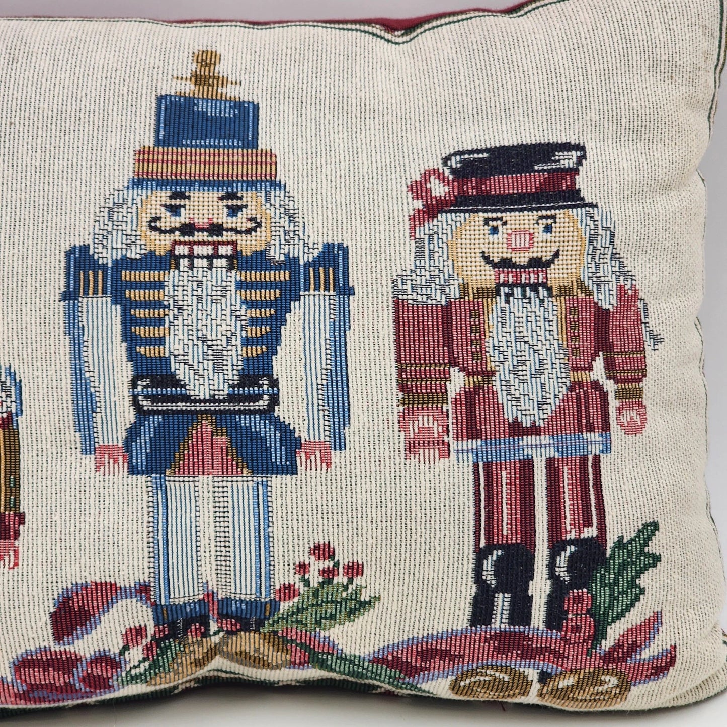 Christmas Nutcracker Soldiers Throw Pillow Tapestry Red Decor 15" x 11" Vtg USA