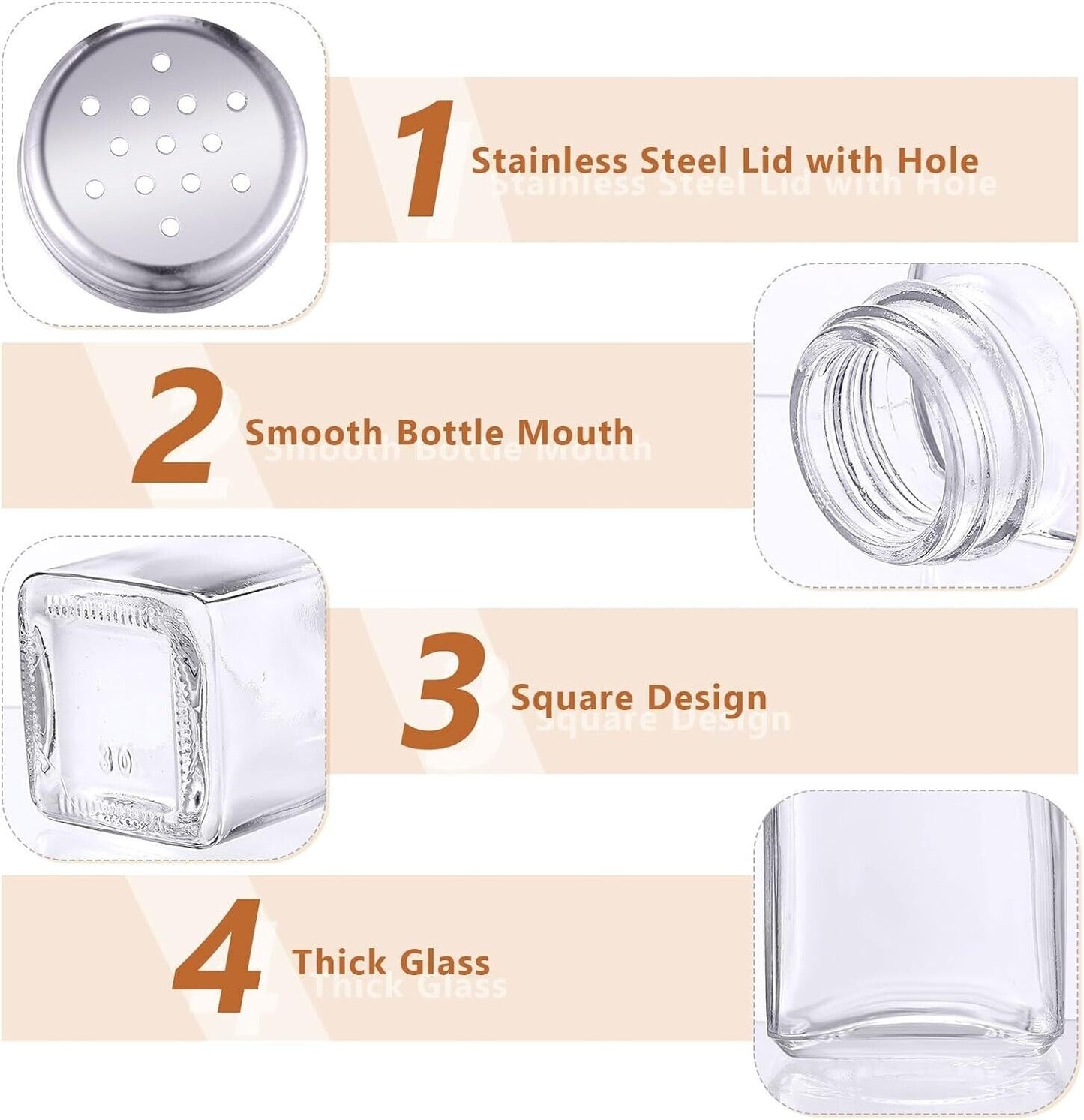 Bokon 46 Pack Glass Salt & Pepper Shakers 2.7oz w/ Stainless Steel Lids