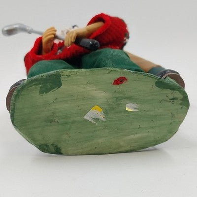 Golfing Santa Figurine Holiday Decoration 10" Fabric Mache Red Sweater Golf Bag