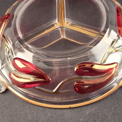 Duncan Miller Ruby Flash American Way Leaf Glass Bowl Covered divided Dish