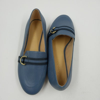 Talbots Ryan D-Ring Loafers Stripe Webbing Women's Shoes Blue Gold Low Heel 7W