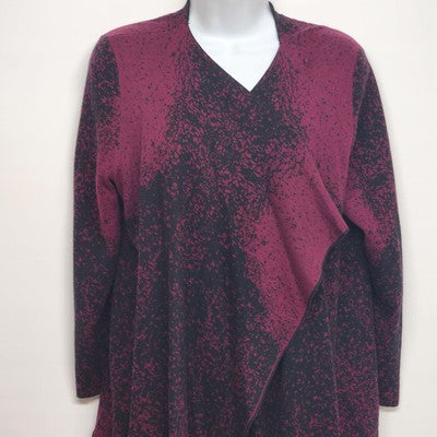 Kasper Women's Long Sleeve Cardigan Wine Purple Black Sweater Open Front Medium