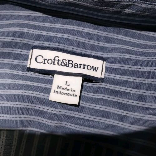 Croft & Barrow Woman's Size Large Short Sleeve Blue Pinstripe Button Up Blouse