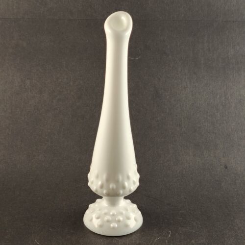 Fenton Milk Glass Swung Hobnail Pattern Footed Bud Vase White Vintage 9" Tall