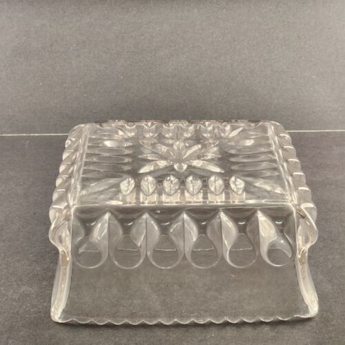 Indiana Glass Square Serving Bowl Heavy Clear Thumbprint Sides Scalloped 7.5"