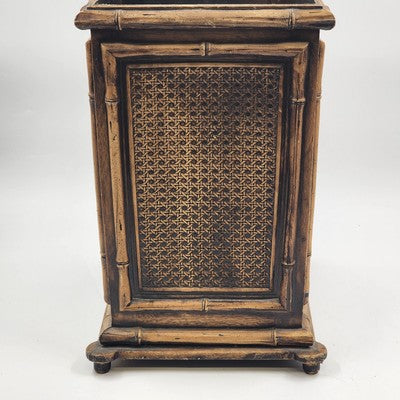 Vintage Gilt Faux Bamboo Caning Plastic Wastebasket Bin 14.5"