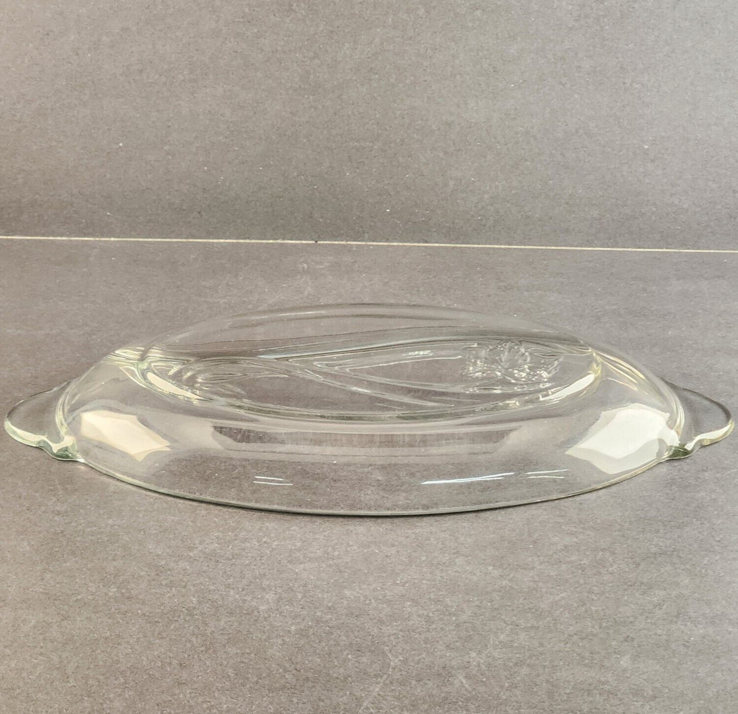 13" Oval 2 Section Relish Dish Clear Glass Frosted Leaf Anchor Hocking Vintage